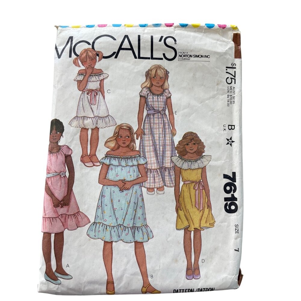 80s McCalls 7619 Girls Dress Sewing Pattern Size 7 Multi Style Design Retro CUT